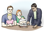 Mann berät Familie mit zwei Kinder&nbsp;&copy;&nbsp;Lisi GmbH Textwerkstatt Köln