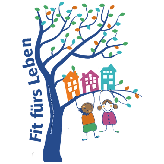 Logo Fit fürs Leben - Zeichnung Baum mit zwei Kindern&nbsp;&copy;&nbsp;Stadt Göttingen