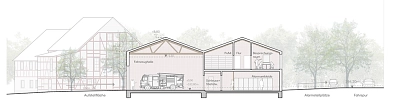 Freiwillige Feuerwehr Geismar Querschnitt&nbsp;&copy;&nbsp;Drei Architekten Streule Vogel Partnerschaft mbB, Stuttgart  / H2R Ingenieure PartGmbB, Bad Breisig  / G-TEC Ingenieure GmbH , Siegen