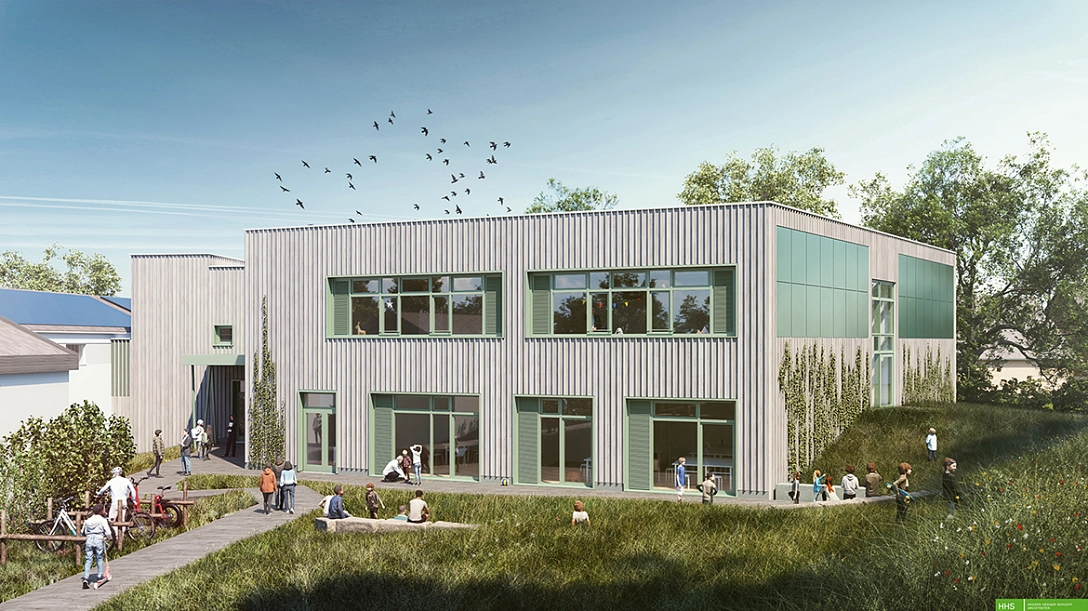 Regenbogenschule: Außenperspektive auf den geplanten Neubau