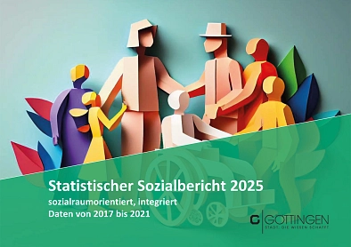 Deckblatt des Statistischen Sozialberichts 2025 - Abbildung einer Gruppe unterschiedlicher Menschen, gebastelt aus farbigem Papier&nbsp;&copy;&nbsp;Stadt Göttingen