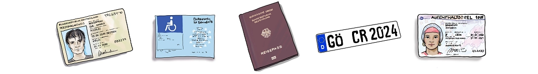 Symbolbilder Dienstleistungen Personalausweis, Parkausweis, Reisepass, Auto-Kennzeichen, Aufenthaltstitel © Lisi GmbH Textwerkstatt Köln