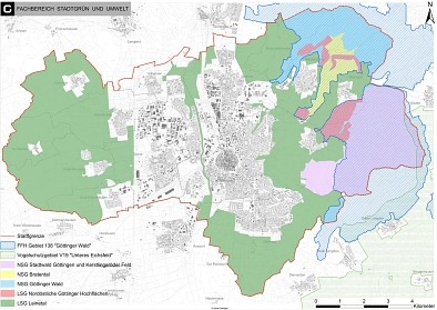 Übersicht über die flächigen Schutzgebiete gem. BNatSchG innerhalb der Stadt Göttingen.