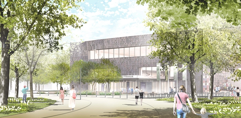 Visualisierung: Blick zum Haupteingang der Stadthalle